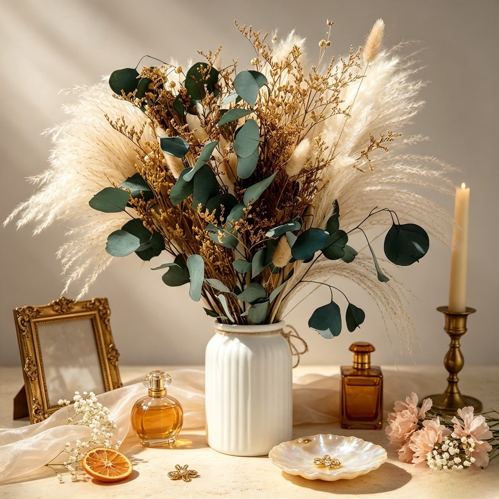 Natural Dried Pampas Grass Bou - Eucalyptus Preserved 评论和价格