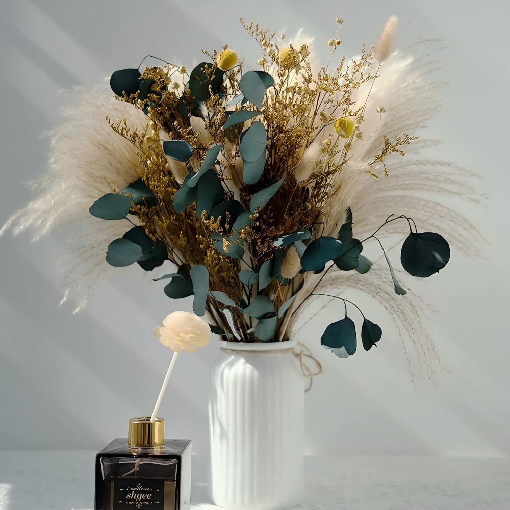 Natural Dried Pampas Grass Bou - Eucalyptus Preserved 评论和价格