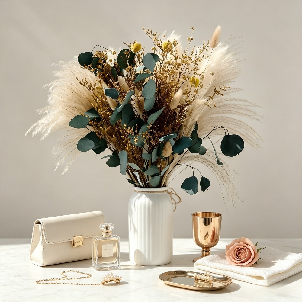 Natural Dried Pampas Grass Bou - Eucalyptus Preserved 评论和价格